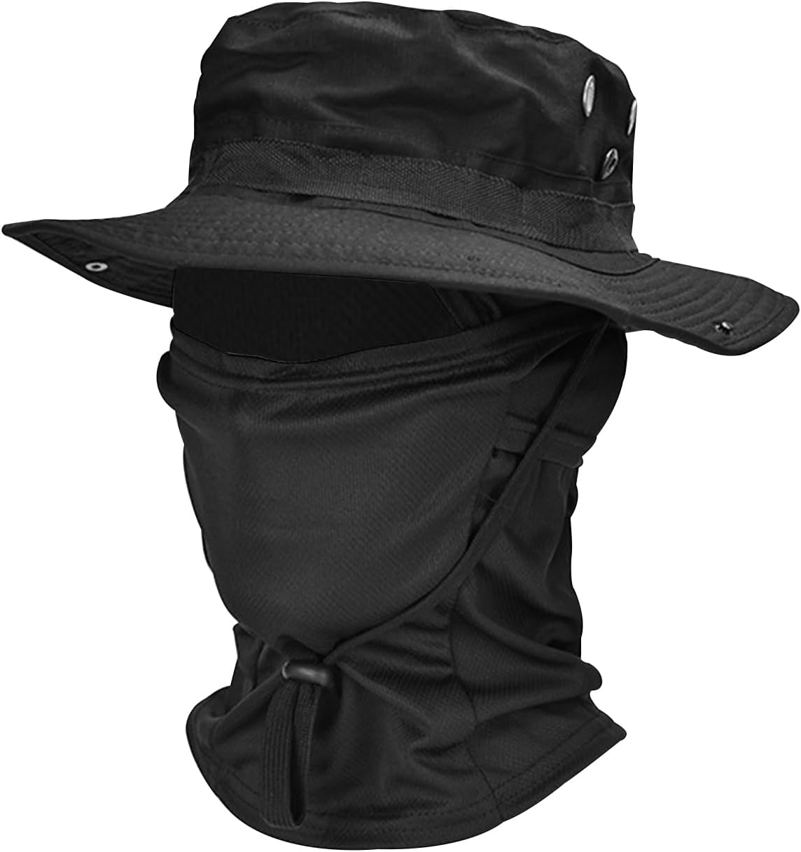 1Pcs Black Bucket Hat, Bucket Hats Men, Sun Hat Men Adjustable Chin Strap, Mens Hats Summer with Black Sun Protection Balaclava, for Outdoor Beach Travel Golf Safari Fishing Travelling Hiking