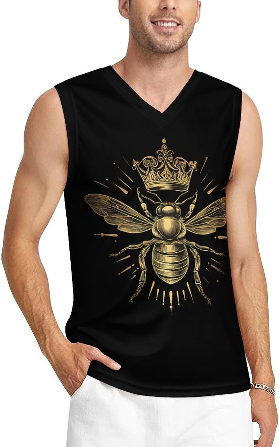 Queen Bees Golden Men's V-Neck Basketball Tank Top Sleeveless Workout Tank Shirts Gym Fitness Tees Vest