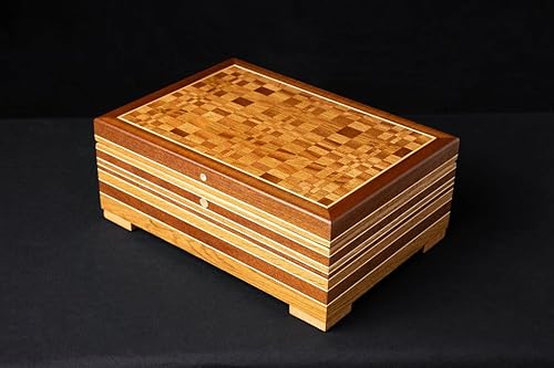 Miniatura 2 de Wooden Keepsake Box Made of Sapele, Oak and Maple Woods. Mantel box. Table centerpiece. Wooden box with lid. Proudly Made in the USA