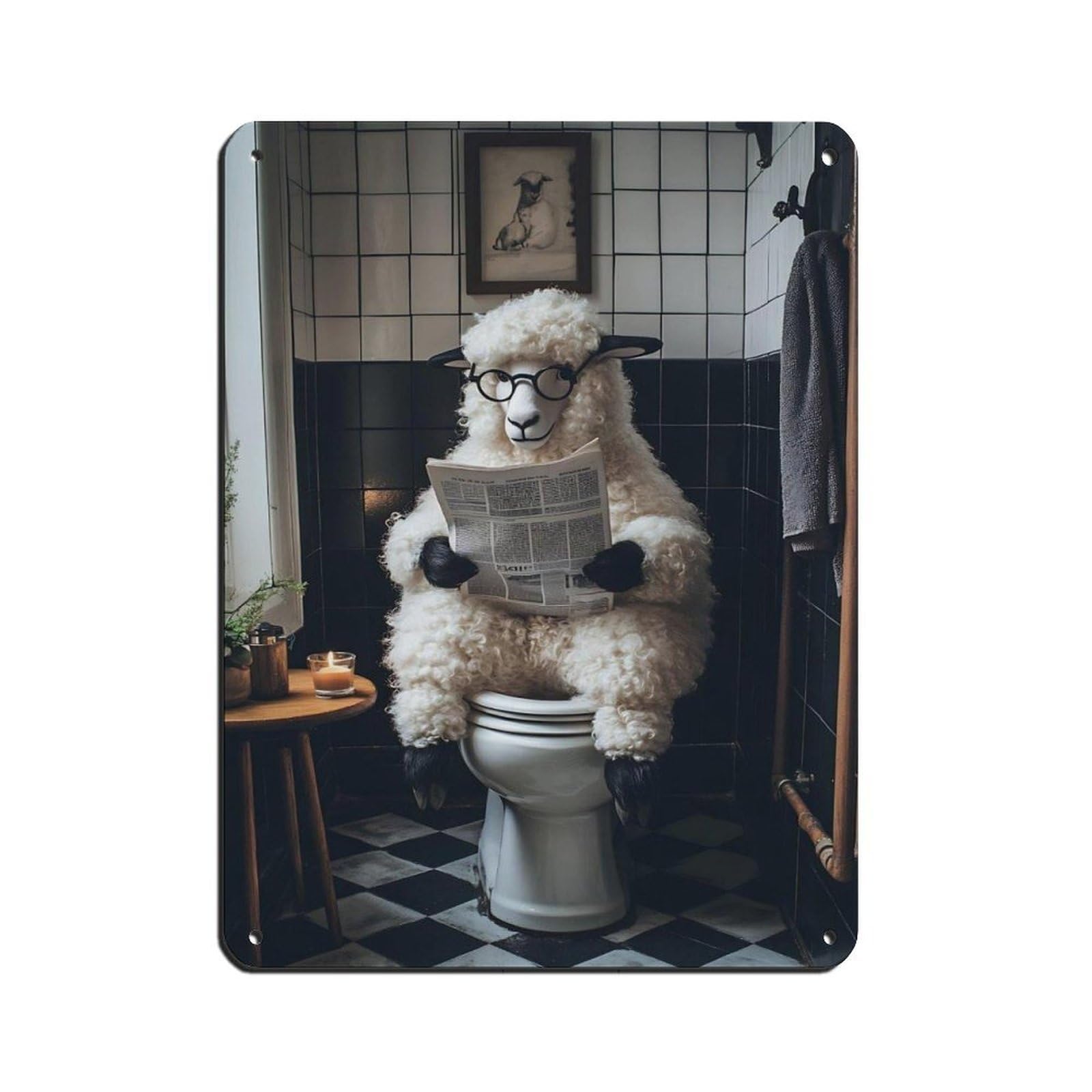 Quirky Sheep Reading Newspaper Tin Sign Vintage Metal Pub Club Cafe Bar Home Wall Art Decoration Poster Retro 12x16inch(30x40cm)