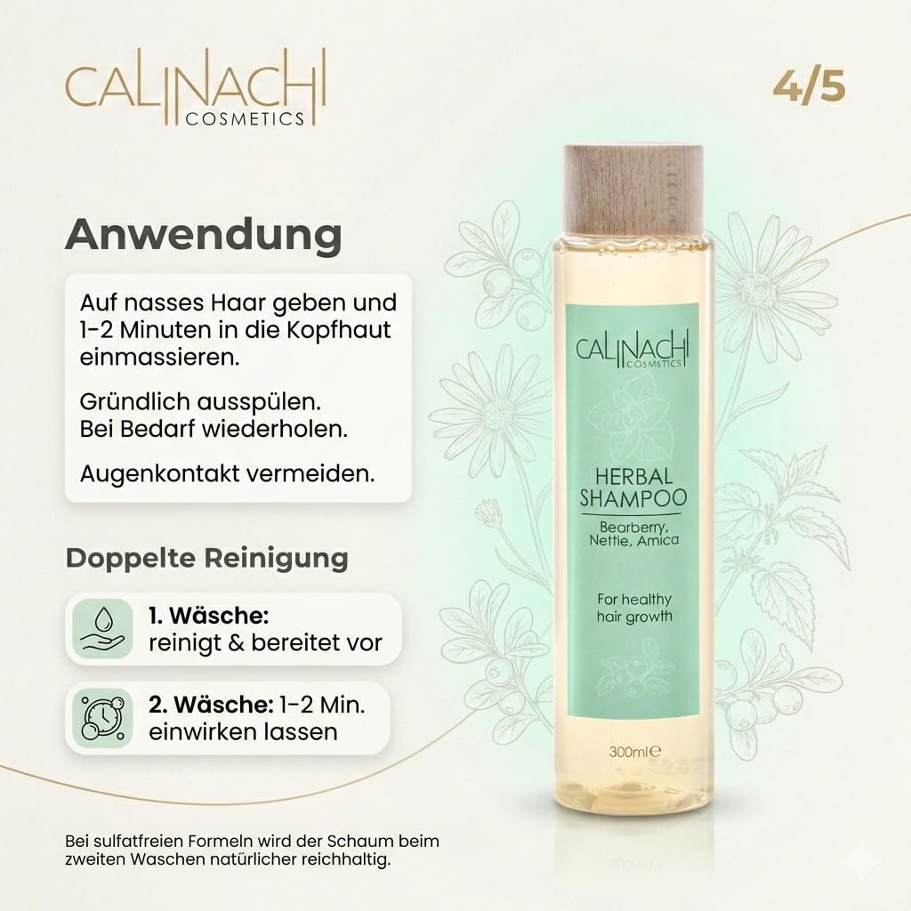 CALINACHI Kräuter-Shampoo & Haarserum Set 300+30 ml Procapil | 2-Schritte Kopfhaut-Routine aus Bärentraube-Kräuter-Shampoo und leichtem Serum für Glanz und bessere Kämmbarkeit