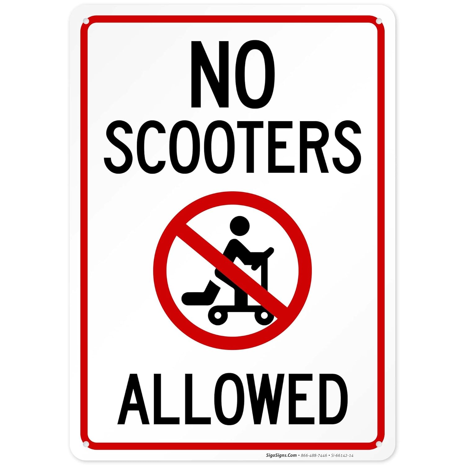 No Scooters Allowed Sign, 18x24 Inches, Rust Free .063 Aluminum, Fade Resistant, Made in USA