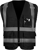 Vista 7 de sesafety Chaleco de seguridad con 9 bolsillos, chaleco reflectante de alta visibilidad, chaleco de seguridad, chaleco de trabajo para hombre