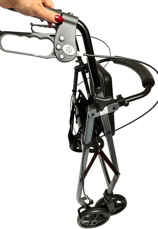 Rollator Walker with Seat - Lightweight Folding 4 Wheel Mobility Aid - Adjustable Handles - Latitude Healthcare Pacer - Grey or BlackBerry (Grey)
