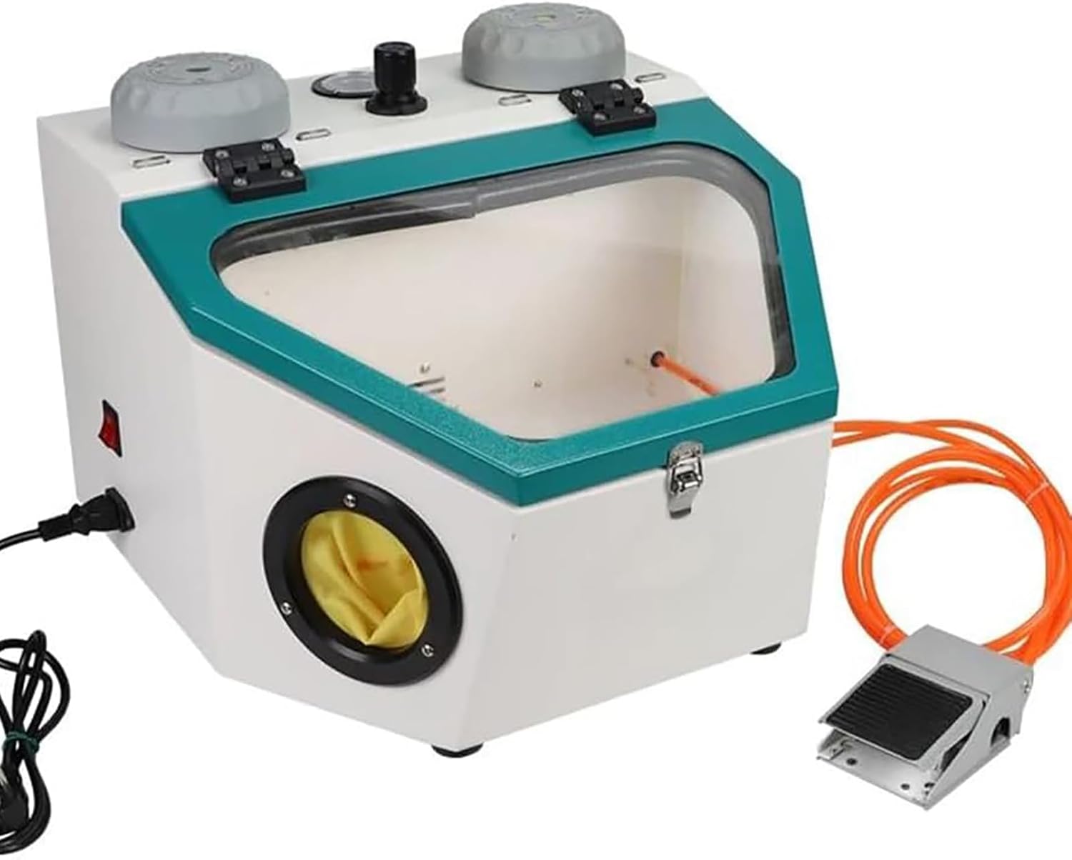 Sand Blasting Cabinet, Fine Sand Blasting Machine, Sandblasting Dust Box with Big Viewing Window and 8W LED Light, Double Spray Guns and Sturdy Steel Material, for Blasting, Rust Removal