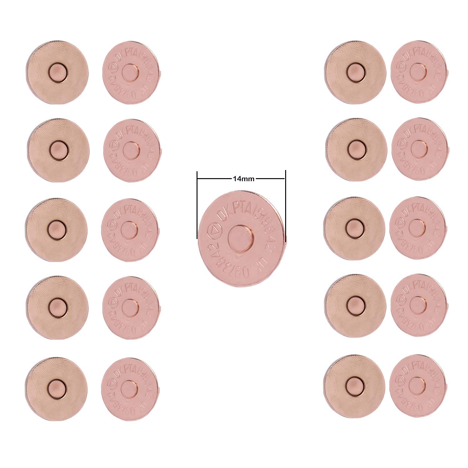 Cierres magnéticos de botón a presión, arandelas de cierre de metal para manualidades en cuero, ropa, bolsos, chaquetas, carteras, bolsos (14 mm, bronce, 2 piezas) [Parte trasera de garra - oro rosa