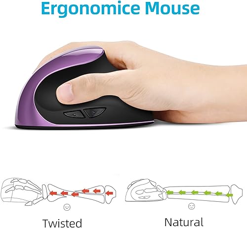 Miniatura 2 de Ratón ergonómico inalámbrico, mouse vertical para diestros pequeño con 6 botones 1000/1200/1600 para laptop, escritorio, PC, MacBook (morado AA)