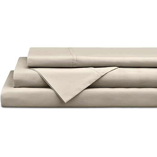 Linen Home 100% Cotton Percale Sheets Twin Size,Light Taupe, Deep Pocket, 3 Pieces Set - 1 Flat, 1 Deep Pocket Fitted Sheet and 1 Pillowcase, Crisp Cool and Strong Bed Linen