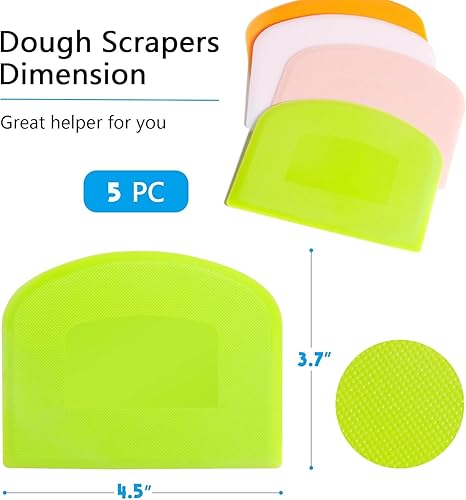Miniatura 5 de CEWIFO Raspador de banco para hornear, 5 unidades de plástico PE flexible sin BPA, raspador de masa de plástico apto para alimentos para glaseado de
