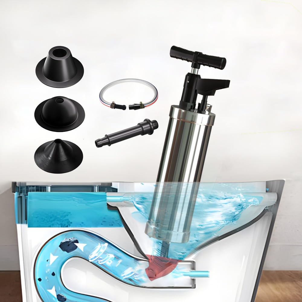 Sturalavandini a Pressione con 4 Ventose, Pompa Stura Scarichi a Pressione con Tubo di Collegamento, Sturalavandino ad Aria Compressa con Manometro Visivo, per WC Lavandino