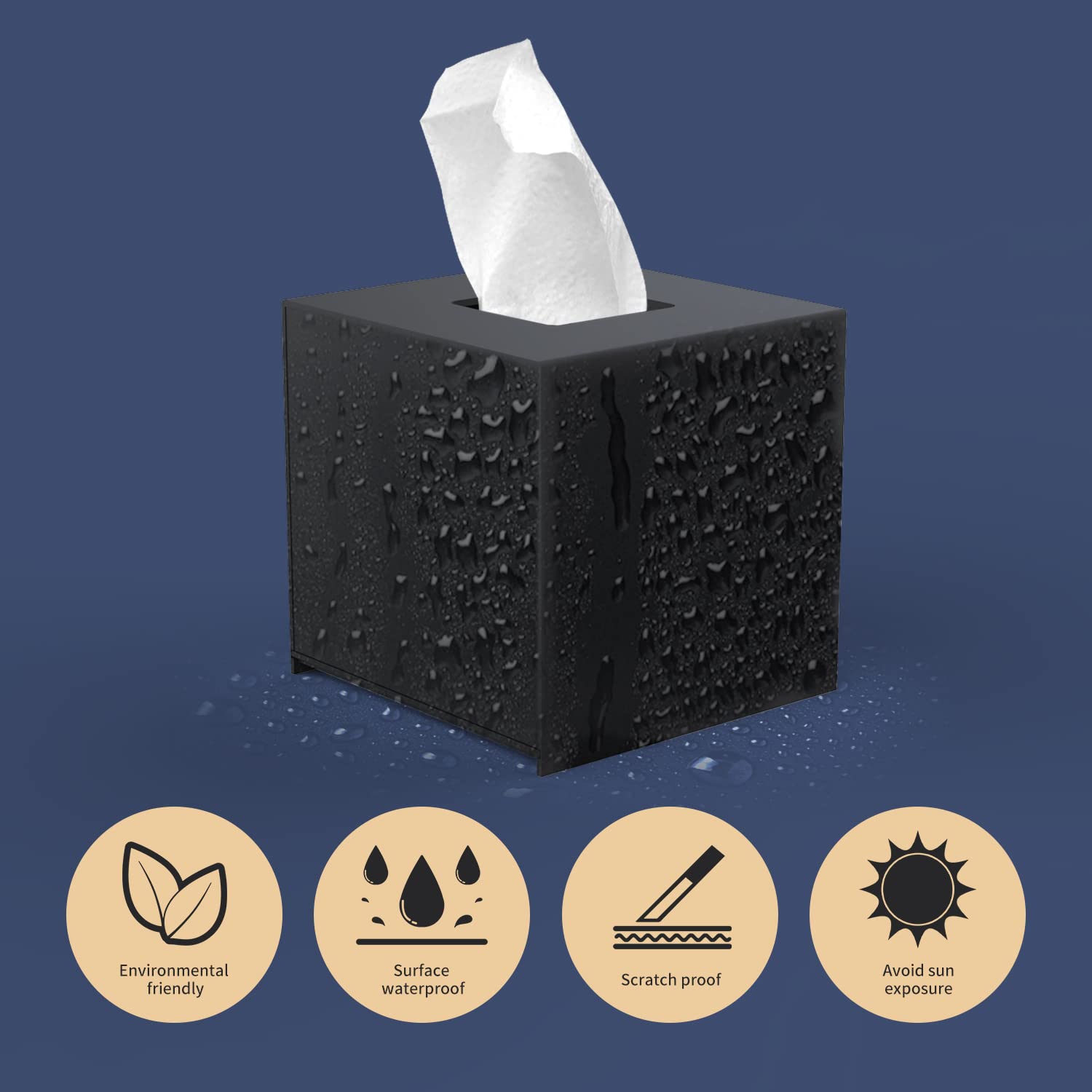 EFUTURETIME Porta Fazzoletti in Acrilico, 25 * 13 * 9cm, Carta del Tessuto Dispenser Square, Fondo Magnetico, con Porta Scorrevole per Casa, Ufficio, Hotel, Nero