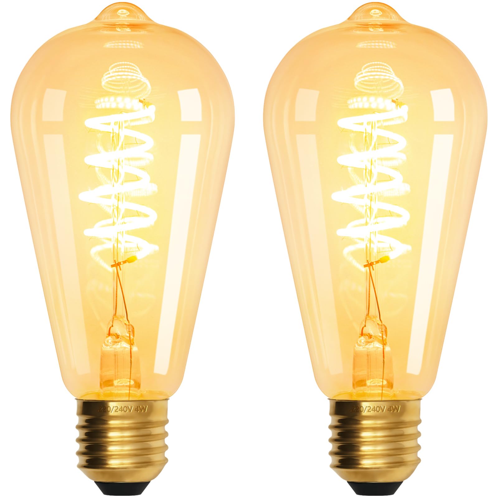 Terafeels 2 Pack E27 Vintage LED Light Bulbs, ST64, 4W, Spiral Filament, 2700K Warm White Glow, Clear Glass, Dimmable Edison Screw in Light Bulb