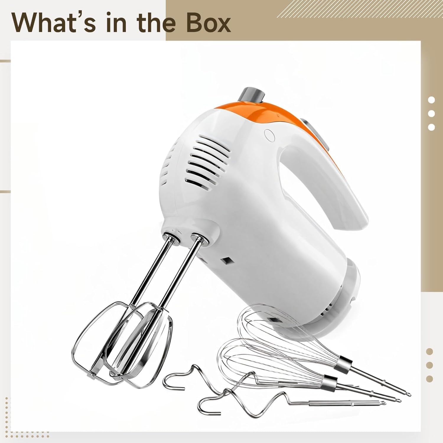 300W Electric Hand Mixer, 5-Speed Egg Beater, Storage Base, Replaceable Whisks & Dough Hooks, Ergonomic Design for Baking & Cooking