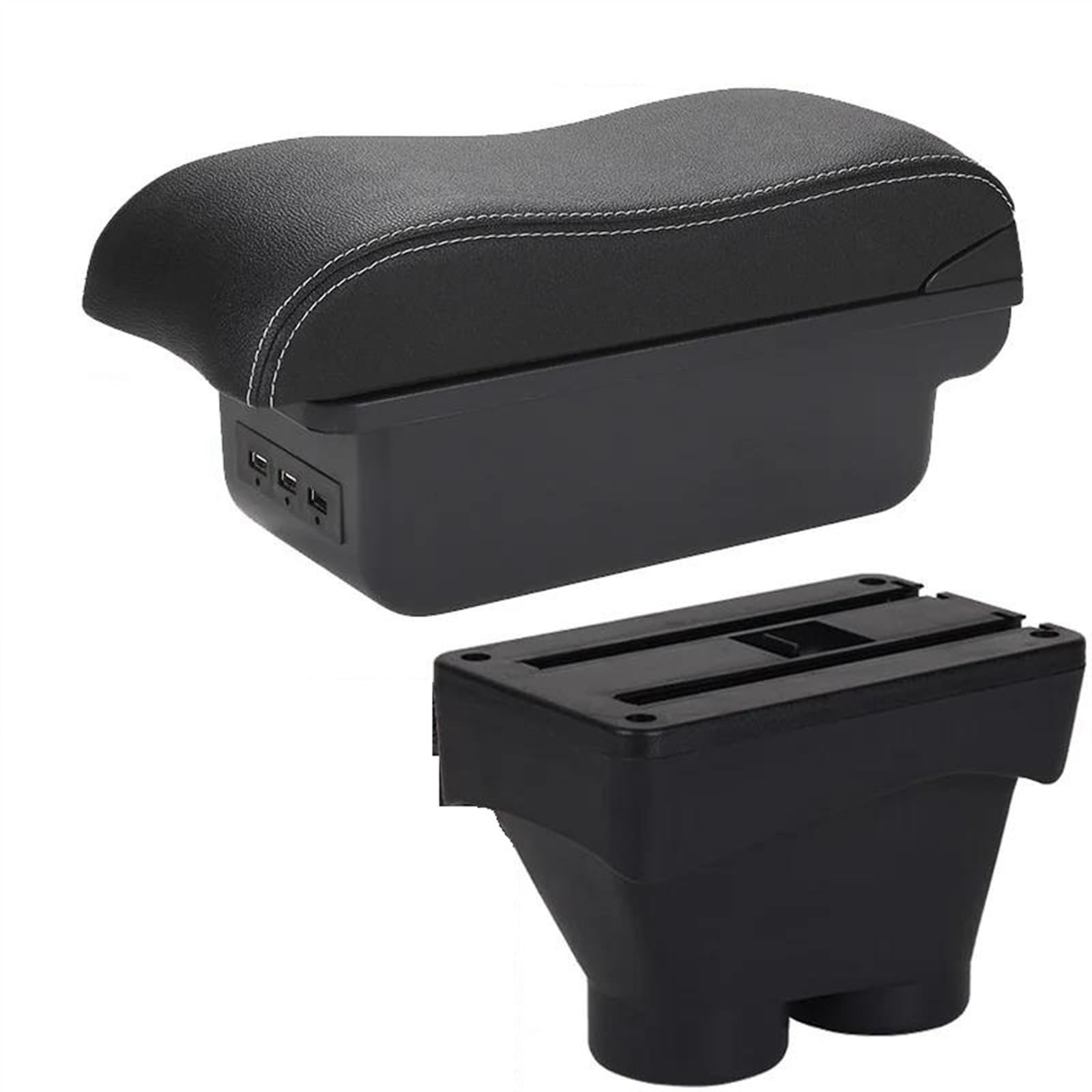 NOHEEU Center Console Armrest Storage Box Car Interior Parts Modification Accessories For Peugeot 208 2012-2018(B3 Black white 3USB)
