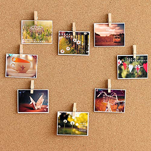 Kissral 50Pcs Push Pins with Wooden Clips, Wooden Pegs with Pushpins, Paper Clips with Pins Drawing Pins Thumbtacks 35x7mm for Cork Boards Notice Board Map Drawing Pictures Hanging Natural