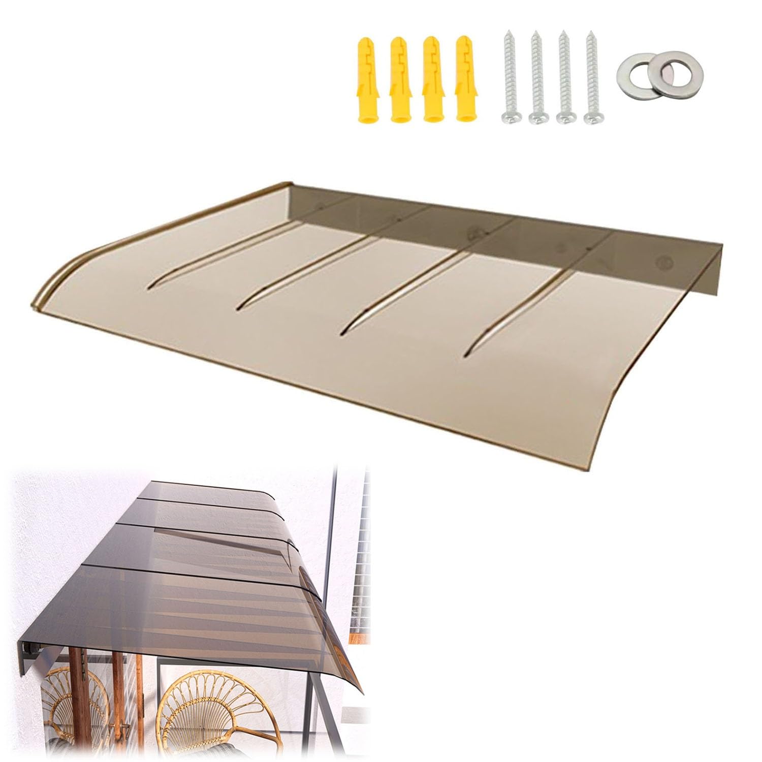 GJMSSMY Protective Canopy for Doors & Windows, 55x150cm (21.6x59.0in), Extra Durable 3.5mm Thickness, Brown, Versatile Awning for Home, Easy Installation, Weather Resistant
