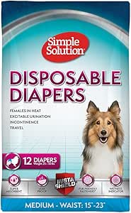 Simple Solution Disposable Dog Diapers for Female Dogs | Super Absorbent Leak-Proof Fit | Medium | 12 Count, White