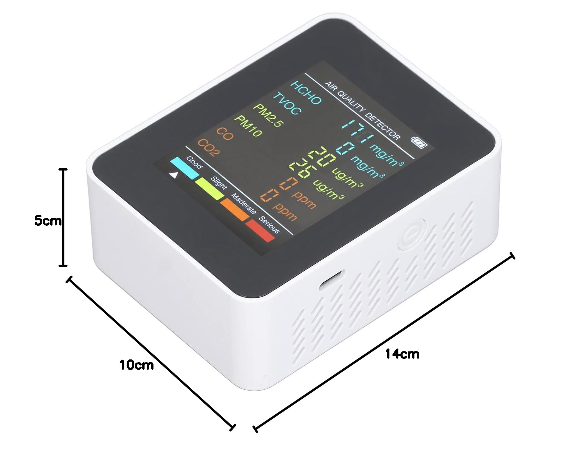Monitor Intelligente della qualità 'aria, Test 5 in 1 CO₂ TVOC HCHO PM2.5 PM10, Tester Intelligente della qualità 'aria LCD Retroilluminato USB per Casa, Auto e Ufficio (WHITE)