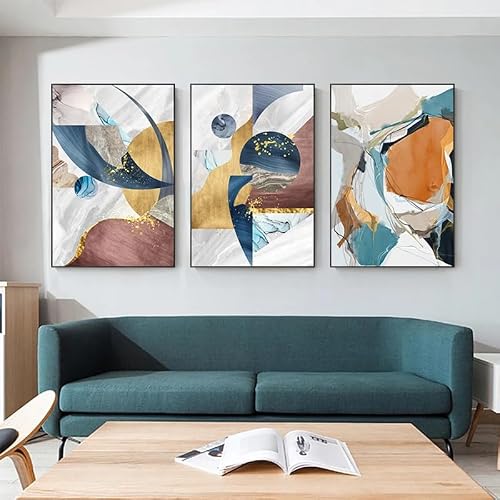 CLJKDX Abstract Golden Geometric Blue Color Wall Art Canvas Painting Nordic Posters Prints Pictures Modern Home Living Room Kitchen Decoration-40 * 60cm*3PCS (No Frame)