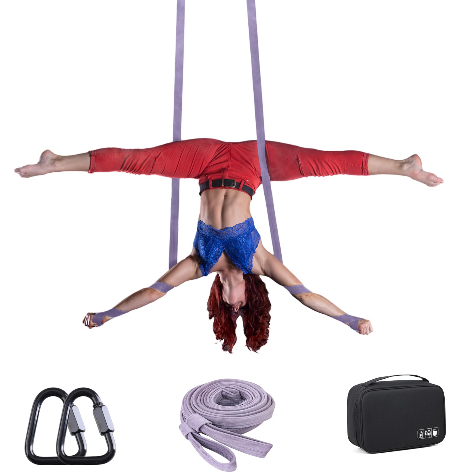 Aerial Straps 6.5ft Velvet Covers, 2m Straps Loop with Wrist Lockers, and Carabiners for Aerial Dance,Acrobtic Circus Props (Purple, 6FT(2m))