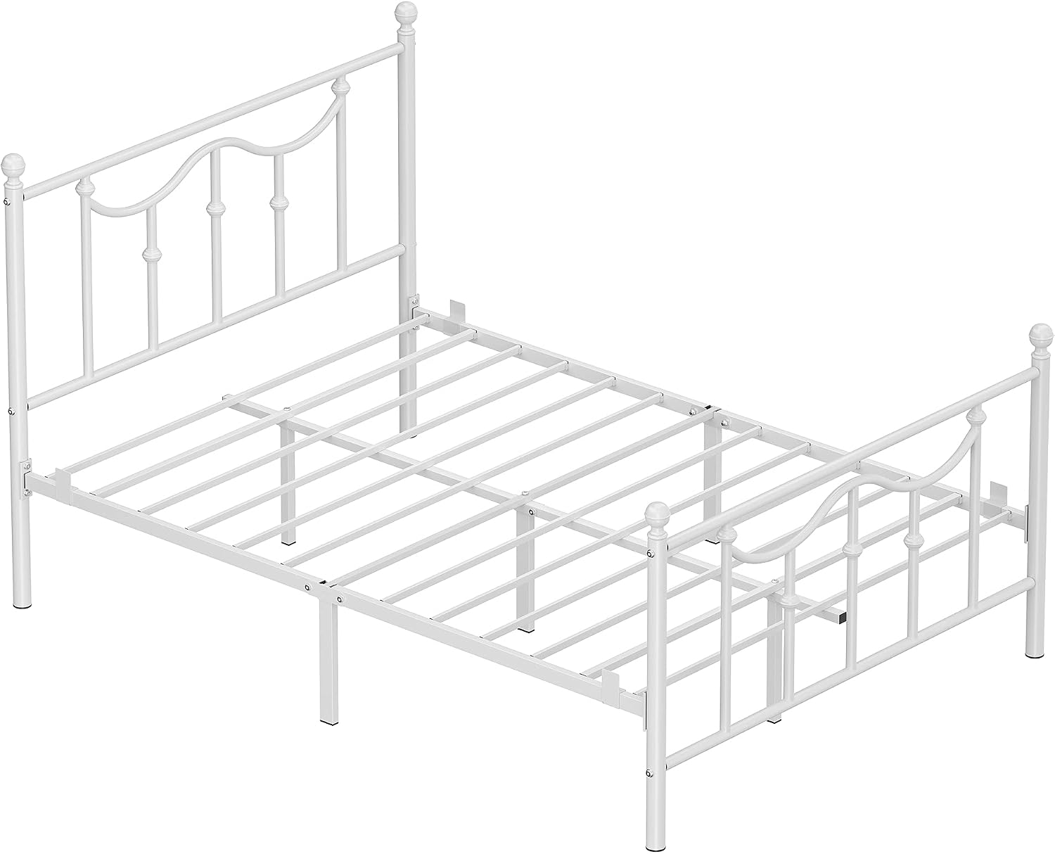 VASAGLE Full Size Metal Bed Frame with Headboard, Footboard, No Box Spring Needed Platform Bed, Under-Bed Storage, Victorian Vintage Style, White URMB083W01