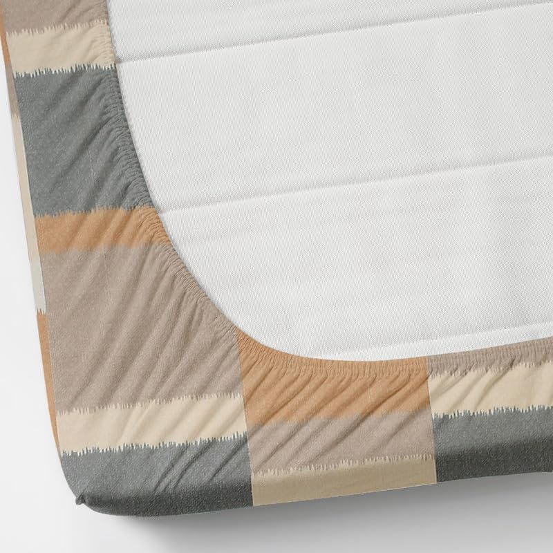 Image of NEW LEAF Premium Cotton Elastic Fitted Bedsheets with 1 Pillow Covers |Printed Single Bed Elastic 220 TC Supersoft Breathable & Wrinklefree | for 72x36+6 Inches, Beige & Grey