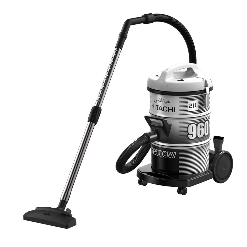 مكنسة هيتاشي CV-960F SS220 بقدرة 2200 واط وسعة 21 لتر - رمادي بلاتيني