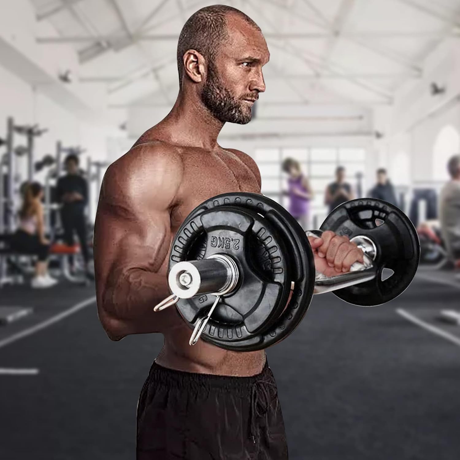 34" Olympic Triceps Bar, Solid Standard Threaded Triceps Bar Deadlift Barbell Home Gym Weightlifting Exercise for Squats, Deadlifts,Shrugs, Max Capacity 200lbs