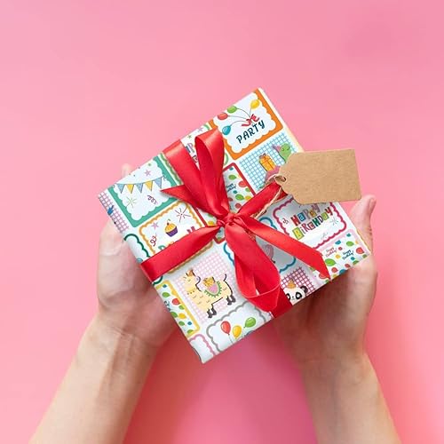 Miniatura 4 de Papel de regalo Gfit de feliz cumpleaños, 4 hojas de papel kraft de grafiti, lindo panda flamenco, búho, perro, papel de regalo de 20 x 28 pulgadas
