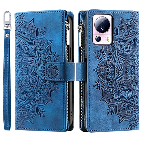 VEEMOS Wallet Case for Xiaomi 13 Lite Flower Flip Case Protective Leather Folio Book Phone Cover with Card Slots Kickstand Zipper Pocket