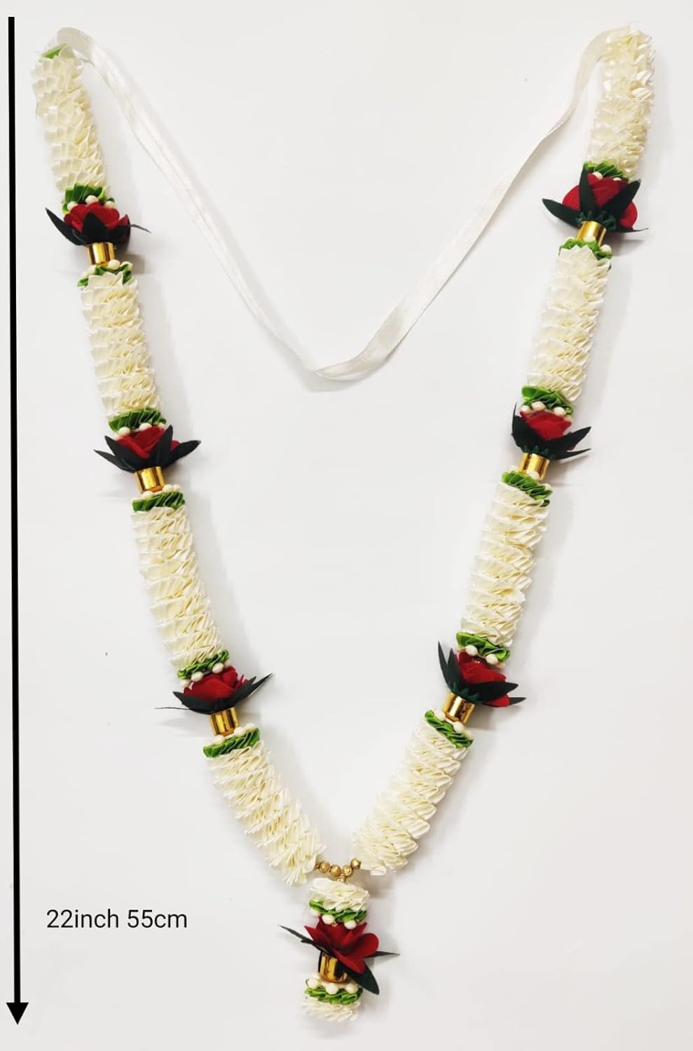 RJ SALES & PROMOTIONS Satin Ribbon and Velvet Rose mala - White (22.55 inch)