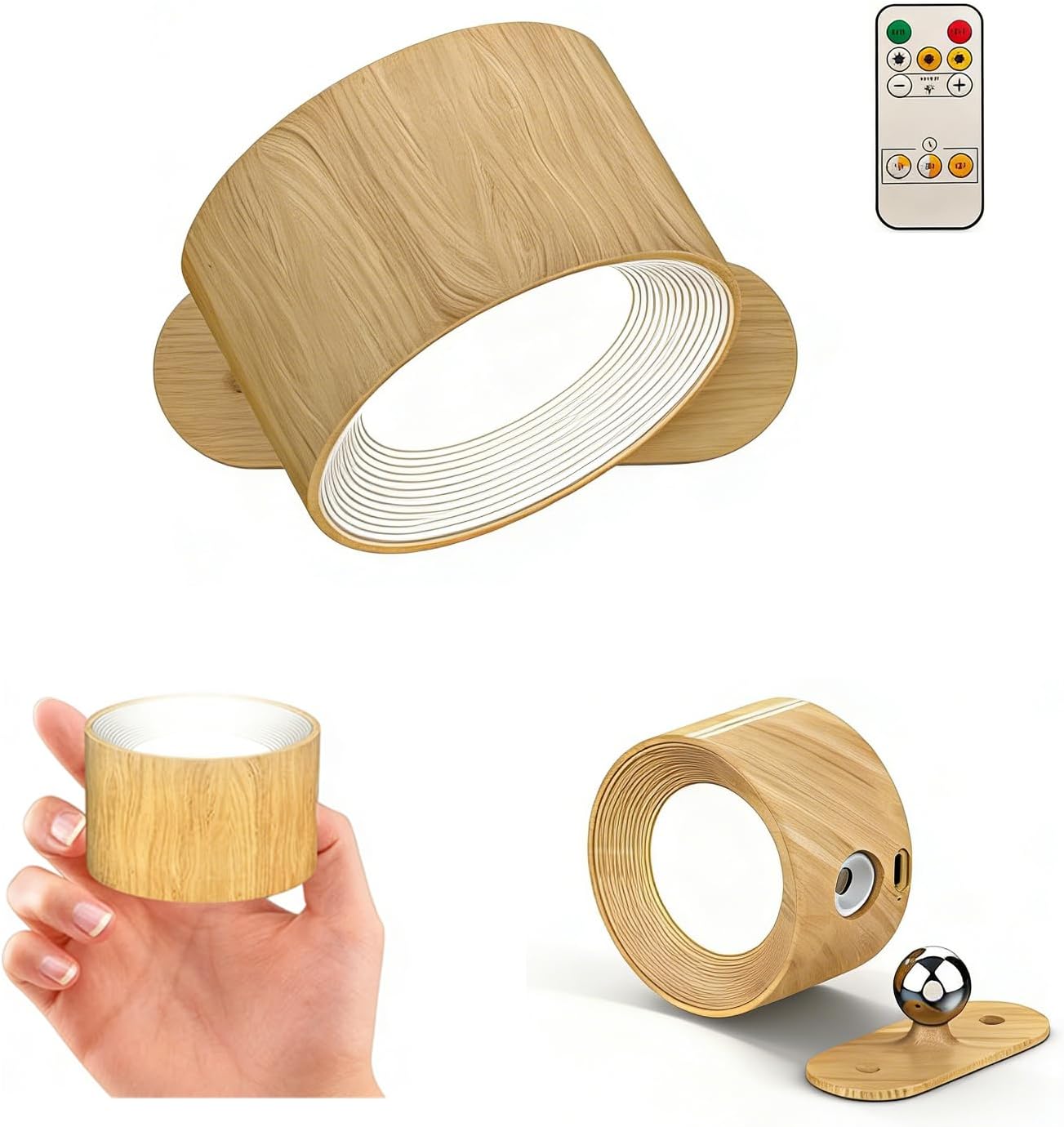 LED Wall Mounted Light, Rechargeable Magnetic 360° Rotation Night Light, Battery Operated Wall Sconce with 3 Color Temperatures & Dimmable, Perfect for Bedroom Bedside