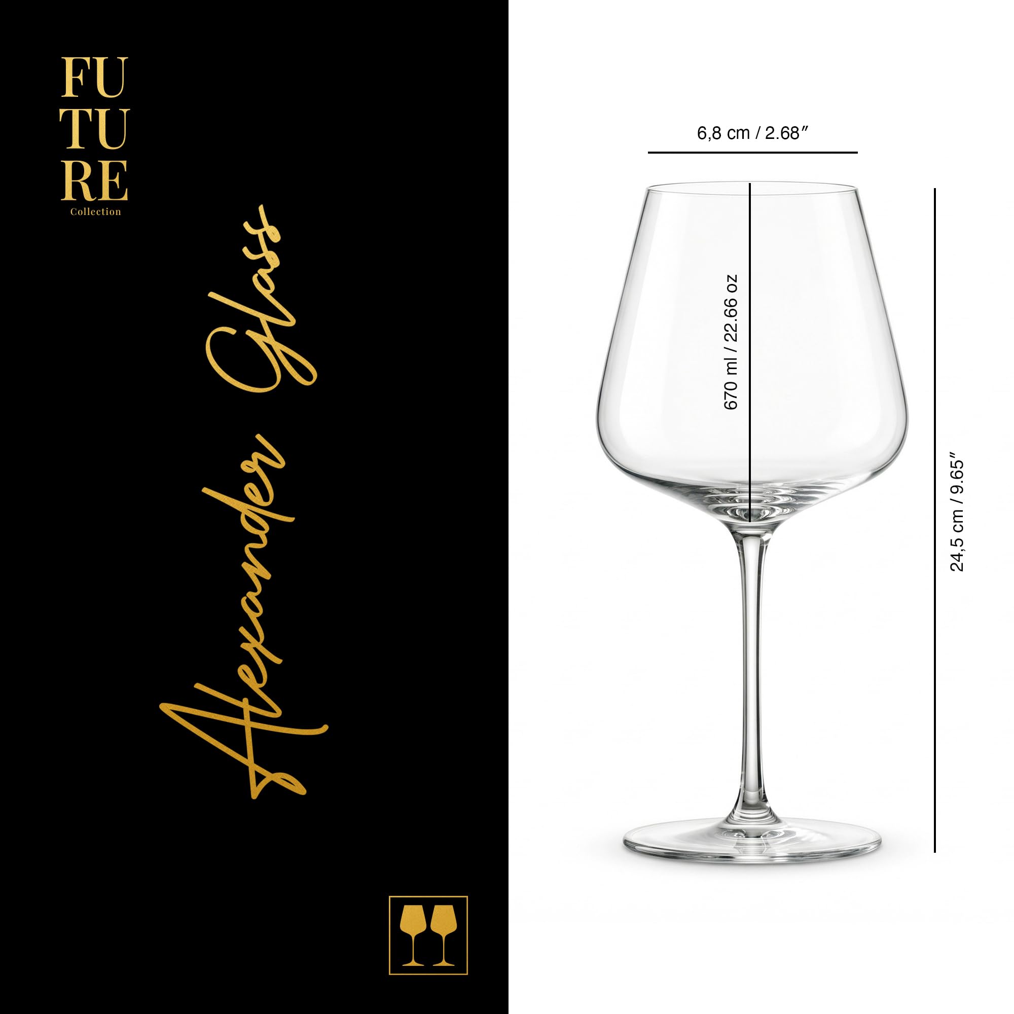 Alexander Glass Set 2 Copas de Vino Tinto Sopladas a Mano 670 ml | Copa SPECTRUM Future Collection Ultraligera Cáliz Amplio Burdeos Cabernet | Caja Premium Regalo y Envío Seguro