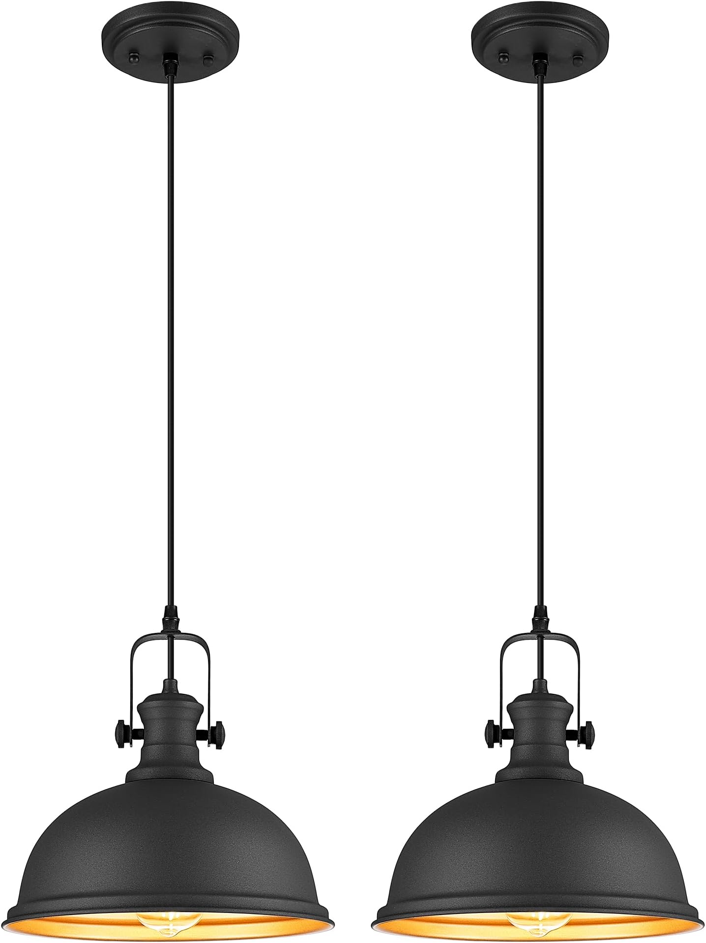 2-Pack Pendant Lights Kitchen Island, Farmhouse Hanging Lights Fixtures with Metal Shade, Rustic Kitchen Pendant Lighting Over Island for Dining Room, Matte Black, AD-2151-1P2L-BK