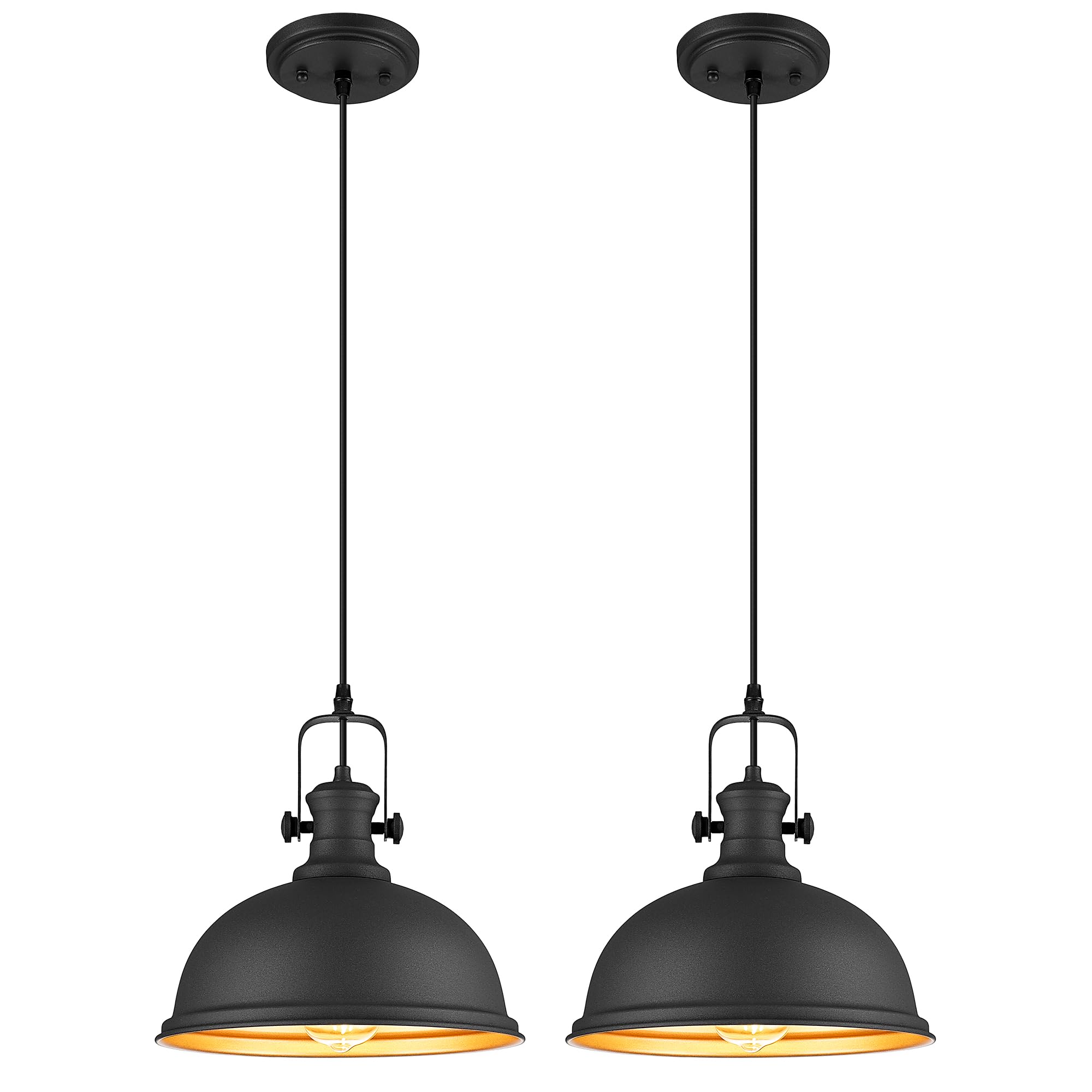 2-Pack Pendant Lights Kitchen Island, Farmhouse Hanging Lights Fixtures with Metal Shade, Rustic Kitchen Pendant Lighting Over Island for Dining Room, Matte Black, AD-2151-1P2L-BK
