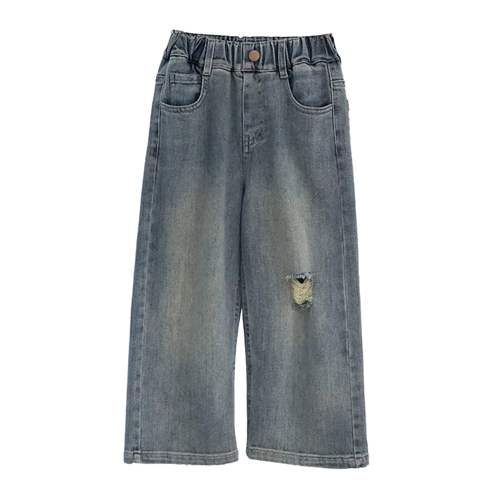 Genérico Pantalones Baggy Niño Pantalones Vaqueros Desgastados de Corte Recto y Estilo Retro para Uso Diario y Actividades Exteriores