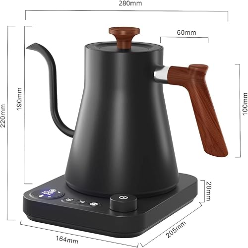 Miniatura 8 de Hervidor eléctrico de cuello de cisne, tetera eléctrica, control de temperatura de  1 , acero inoxidable 304 ultra silencioso, para café, té y