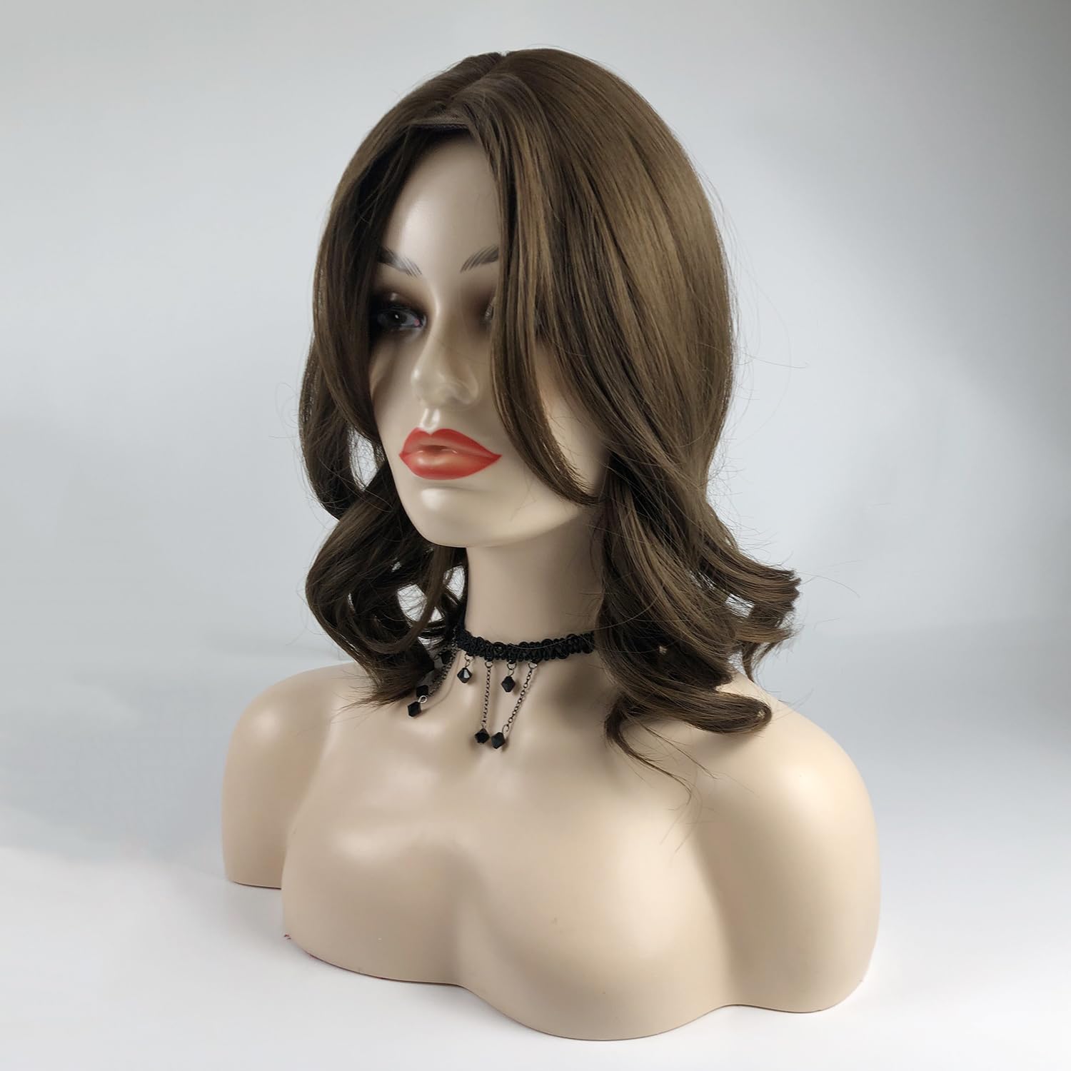 Middle Part Fringe Piece French Loose Wavy Hair Topper 14inch Full Head Wear Clip in Toupee Hair Closure (Dark Brown) - Image 3