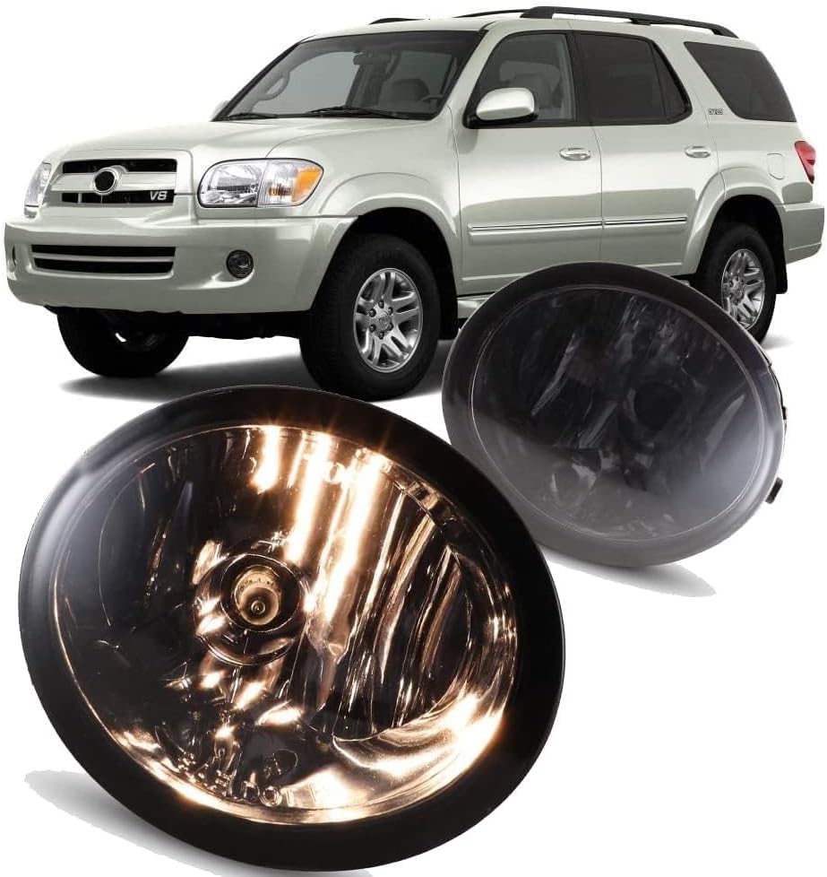 CPW Fog Lights For 2000-2006 Toyota Tundra (Not fit steel front bumper models)/ 2001-2007 Toyota Sequoia 2PCS OEM Replacement Driving Fog Lamps Fog Lights + Switch + Wiring Kit (Smoke Lens)