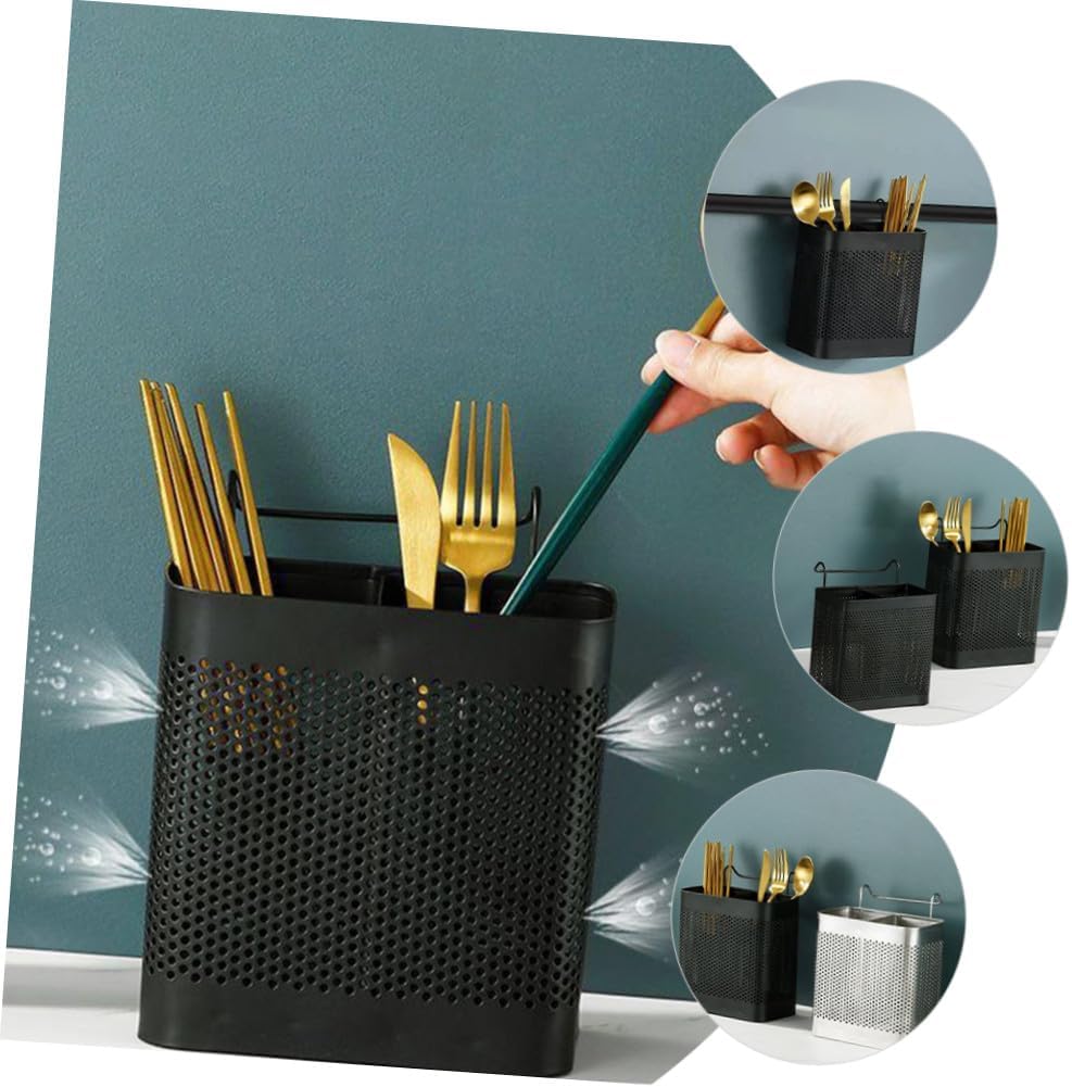 Sturdy Stainless Steel Utensil Holder with Drainage Design Modern Kitchen Spoon and Chopstick Organizer Space Saving Cutlery Storage for Home Decor