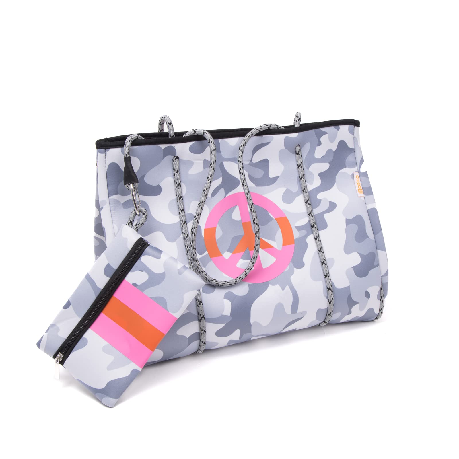 Mooilo - Borsa in neoprene mimetico da donna, per shopping, vacanze, viaggi, sport, ufficio, scuola, piscina, spiaggia, design made in Germany