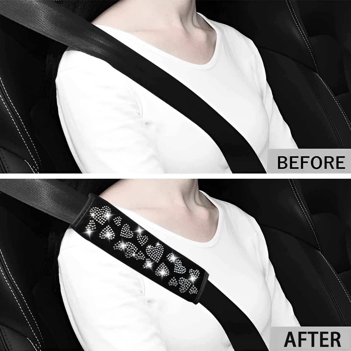 2PCS Bling Car Seat Belt Cover, Crystal Soft Shoulder Neck Protector Pad, Diamond Rhinestones Seatbelt Cushion for Women Girls, Auto Interior Accessories Universal for SUV, Truck, Van (Black) image 4