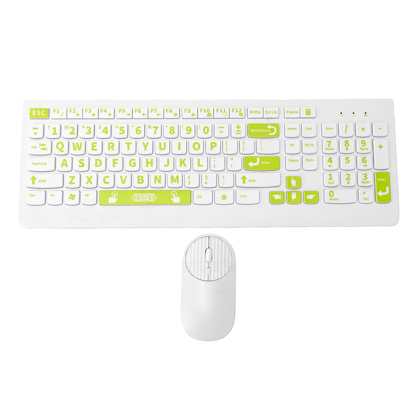 GOWENIC Teclado y Ratón Inalámbricos de Letra Grande con USB (Green)