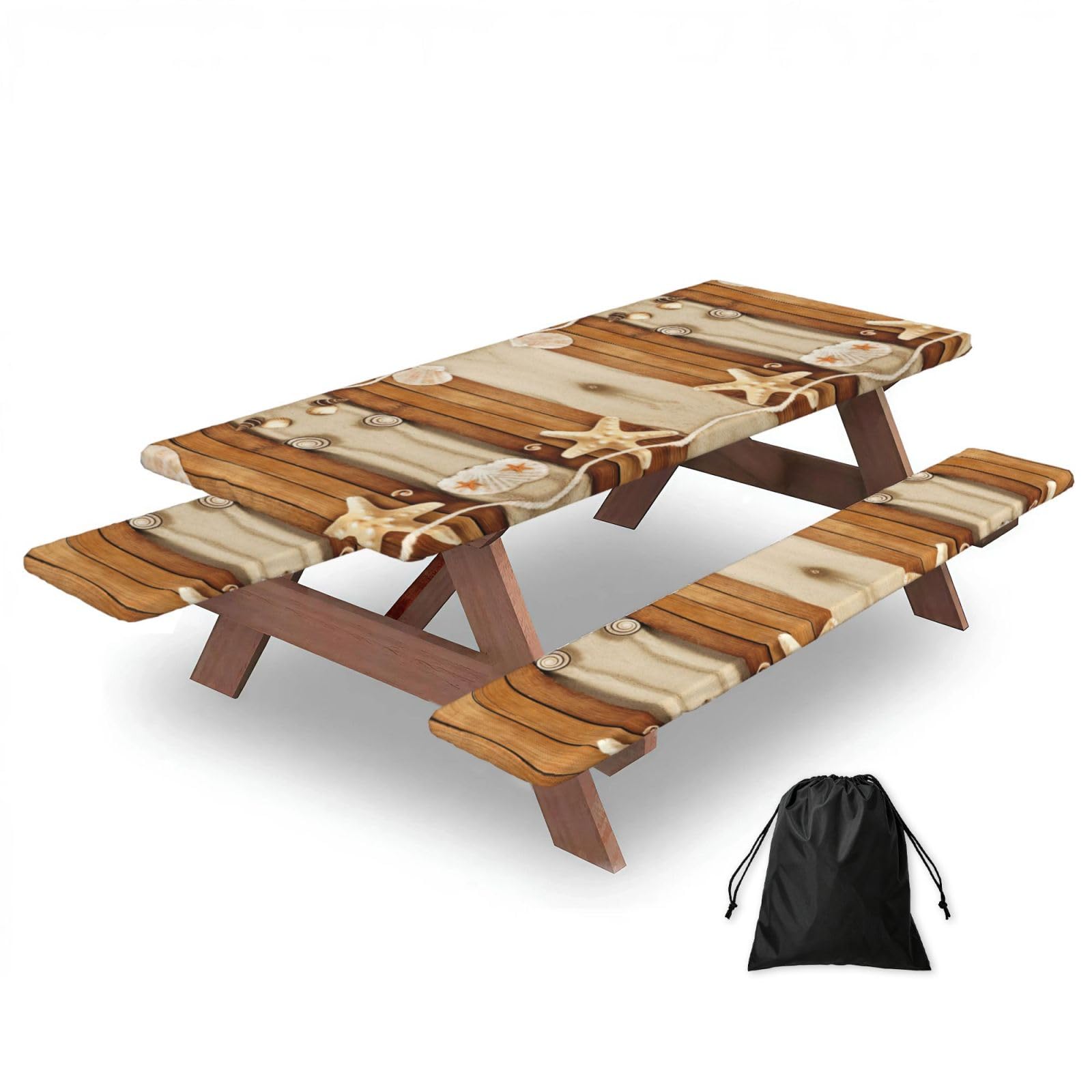 Ocean Beach Theme Print 3 Pack Wipeable Picnic Bench Cover And Table Cover Lightweight Table Cloth For Camping Outdoor