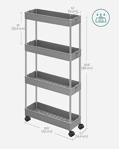 Vista 4 de SONGMICS - Carrito de almacenamiento de 4 niveles deslizante, carretilla rodante con ruedas, carro de utilidad portátil, estante organizador