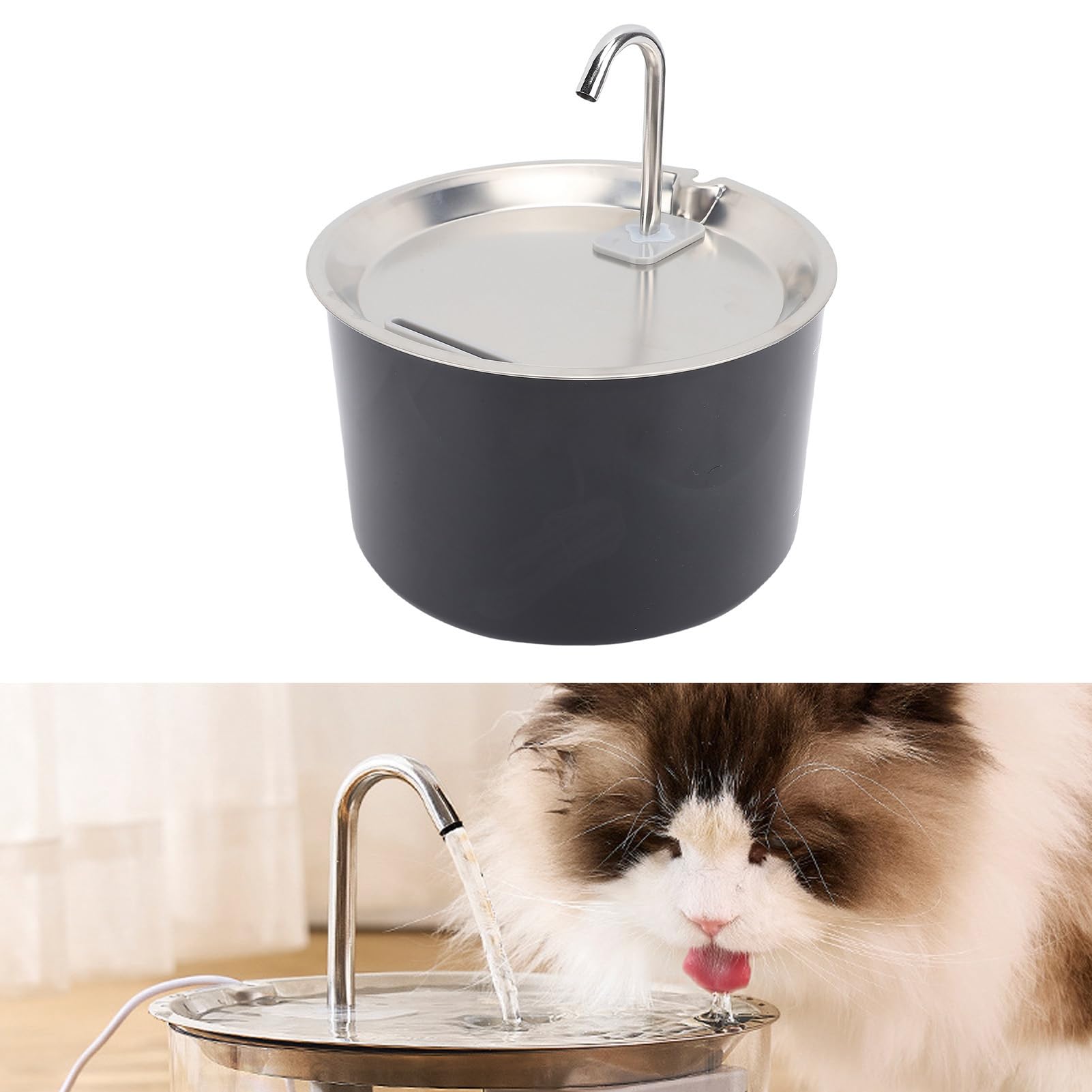 Cryfokt Fuente de Agua Automática para Gatos, Bebedero de Acero (Black)