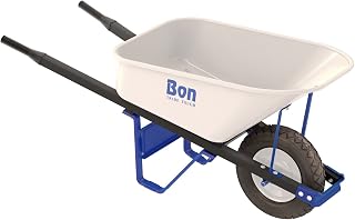 BonTool 84-974 Trade-Tough Heavy-Duty Steel Tray Wheelbarrow, 6 Cu. Ft. Capacity with Flat-Free Tire