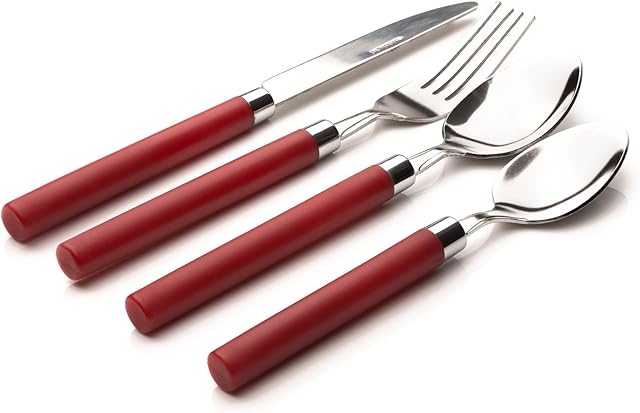 Sabichi 16PC RED HANDLE CUTLERY SET, Stainless Steel, 6.4 x 21.6 x 28.6 cm