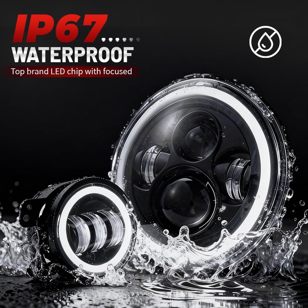 Jeep wrangler headlight,black LED Headlights with Fog Lights for Jeep Wrangler TJ LJ JK 1997–2020, 7 Inch Plug & Play Headlight Upgrade, DOT Approved, Clean Cutoff Beam, Off-Road Ready