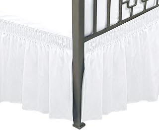 Biscaynebay Wrap Around Bed Skirts with Split Corners for Queen Beds 15" Drop, White Elastic Dust Ruffles Easy Fit Wrinkle & Fade Resistant Silky Luxurious Fabric Solid Machine Washable
